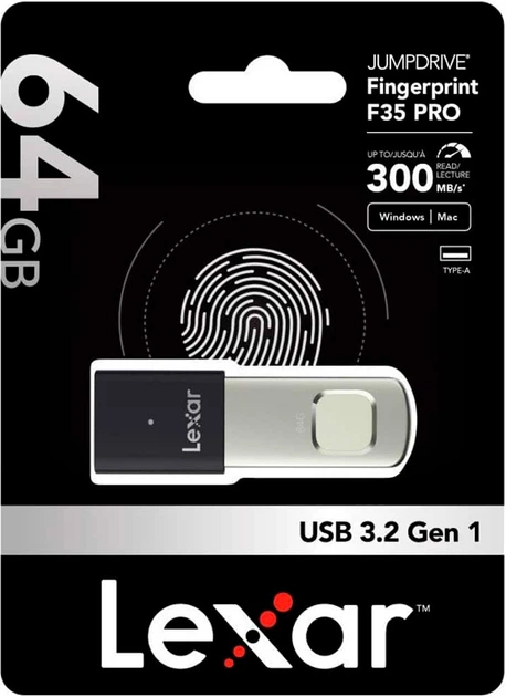 Флеш пам'ять Lexar JumpDrive Fingerprint F35 Pro 64GB USB 3.2 Gen1 Black/Grey (LJDF35P064G-RNBNG) - зображення 6