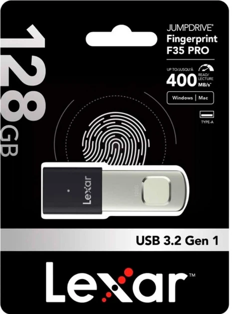 Pendrive Lexar JumpDrive Fingerprint F35 Pro 128GB USB 3.2 Gen1 Black/Grey (LJDF35P128G-RNBNG) - obraz 6