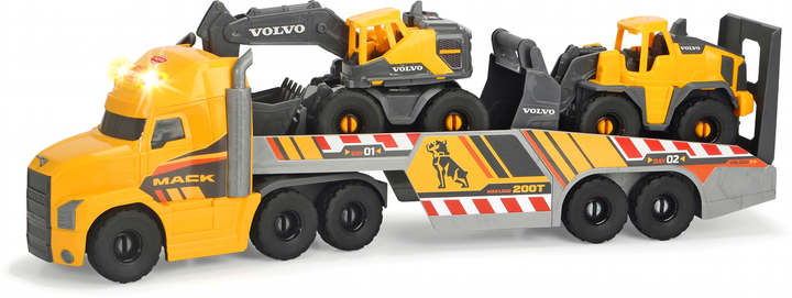 Zestaw do zabawy Dickie Toys Ciężarówka Mack z przyczepą, koparką i ładowarką Volvo z efektami dźwiękowymi i świetlnymi 70 cm (4006333065941) - obraz 1