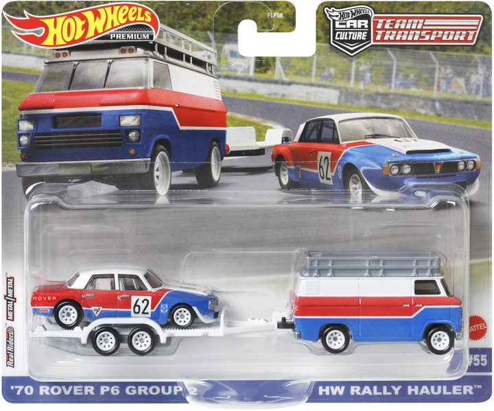 Zestaw kolekcjonerskich modeli samochodzików Hot Wheels Car Culture '70 Rover P6 Group 2 i transporter HW Rally Hauler (194735102297) - obraz 1