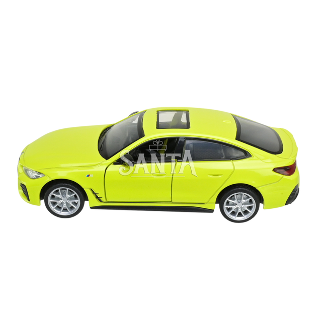 Машинка металлическая электро 1:34 BMW I4 M50 БМВ салатовая свет звук откр двери 14*5,5*4см (68714) - изображение 5