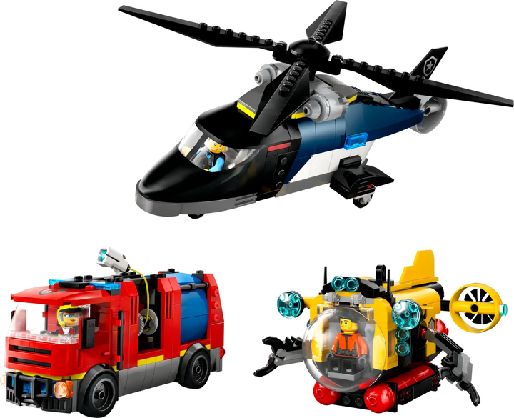 Zestaw klocków LEGO City Zestaw z helikopterem, wozem strażackim i łodzią podwodną 874 elementy (60462) - obraz 2