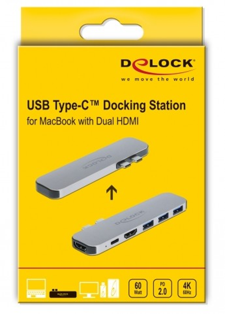 Док-станція Delock for MacBook Dual HDMI 4K/PD/Hub Grey (4043619877539) - зображення 5