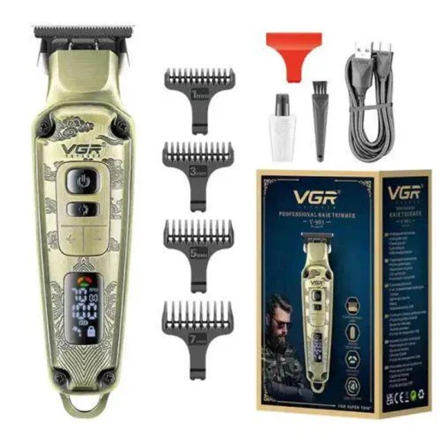 Машинка для стрижки волосся VGR V-901 Professional, 4 насадки, LED Display колір золотий - изображение 2