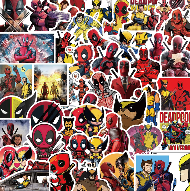 Величезний набір вінілових наклейок, стикерів Дідпул і Росомаха Deadpool 3 (50 шт.) ABC - зображення 3