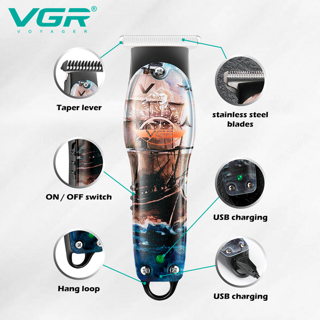 Триммер аккумуляторный VGR V-953, 4 насадки, индикатор зарядки - изображение 4