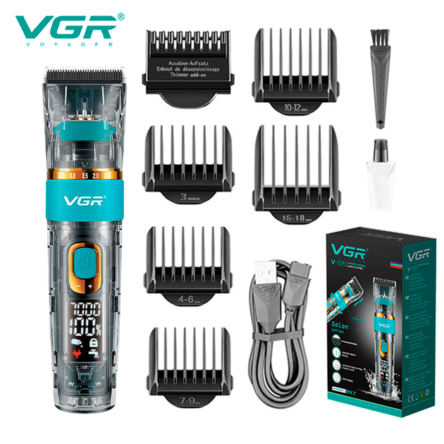 Аккумуляторная машинка для стрижки VGR V-695 , 6 насадкок, регулятор высоты, LED дисплей - изображение 2