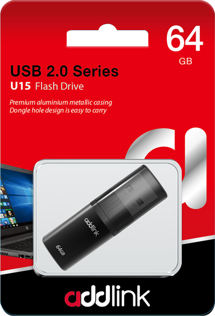 Флеш память USB AddLink U15 64GB USB 2.0 Gray (ad64GBU15G2) - изображение 2