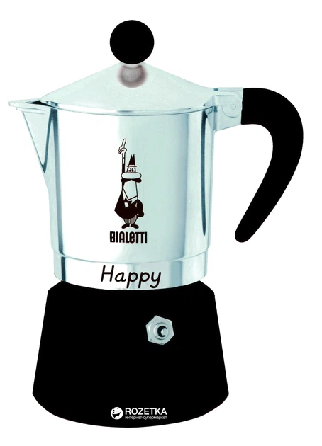 Гейзерная кофеварка Bialetti Happy 180 мл Черная (0008012) - Фото 1 Гейзерная кофеварка Bialetti Happy 180 мл Черная (0008012) - изображение 1