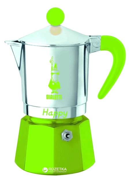 Гейзерная кофеварка Bialetti Happy 180 мл Зеленая (0008032) - Фото 1 Гейзерная кофеварка Bialetti Happy 180 мл Зеленая (0008032) - изображение 1