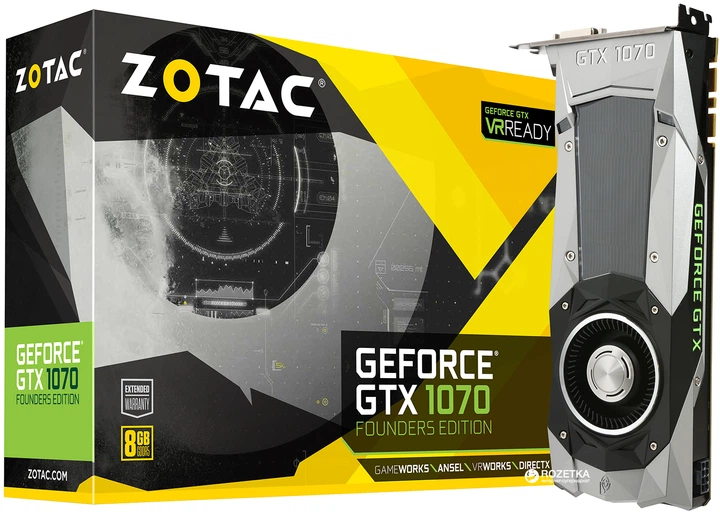 Видеокарта Zotac PCI-Ex GeForce GTX 1070 Founders Edition 8GB