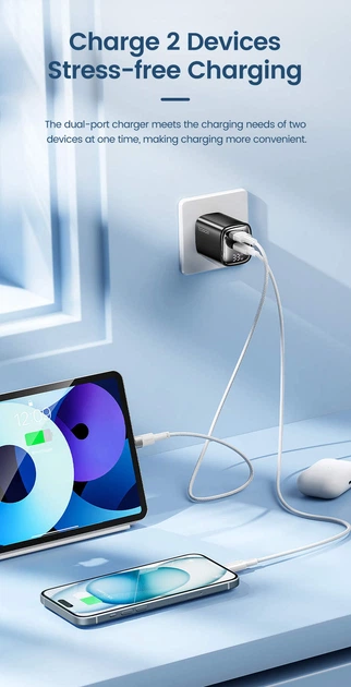 Зарядное устройство Toocki 33W GaN TypeC USB LED-дисплей PD+QC Быстрая зарядка для Apple iPhone, iPad, Samsung, Xiaomi Black (6976018376601) - изображение 2