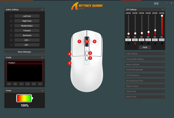 Бездротова акумуляторна миша, Attack Shark X6, PixArt PAW3395, 26000DPI White, WIRED+2.4G+BT5.2 - изображение 8