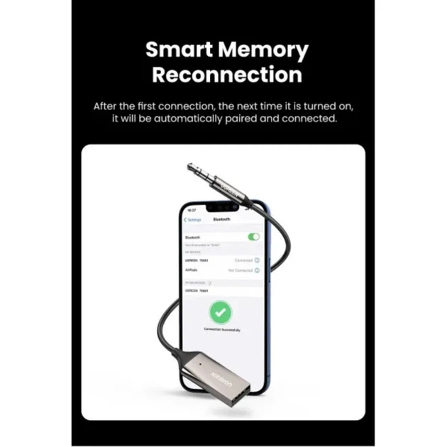 Bluetooth аудіо ресивер UGREEN CM309 Bluetooth Car Receiver Aux with Mic, Space Gray - зображення 6