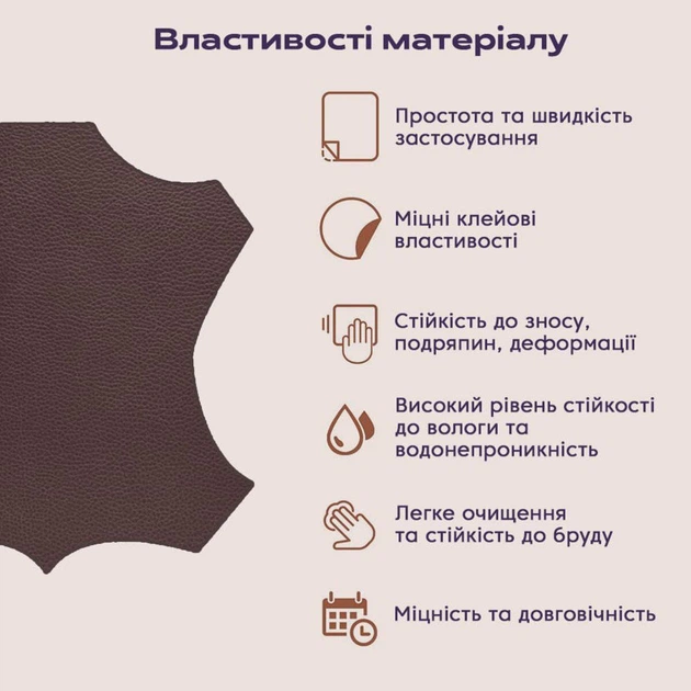 Самоклеюча екошкіра у рулоні 1.37*3m*0.5mm BROWN (D) SW-00001198 - изображение 4