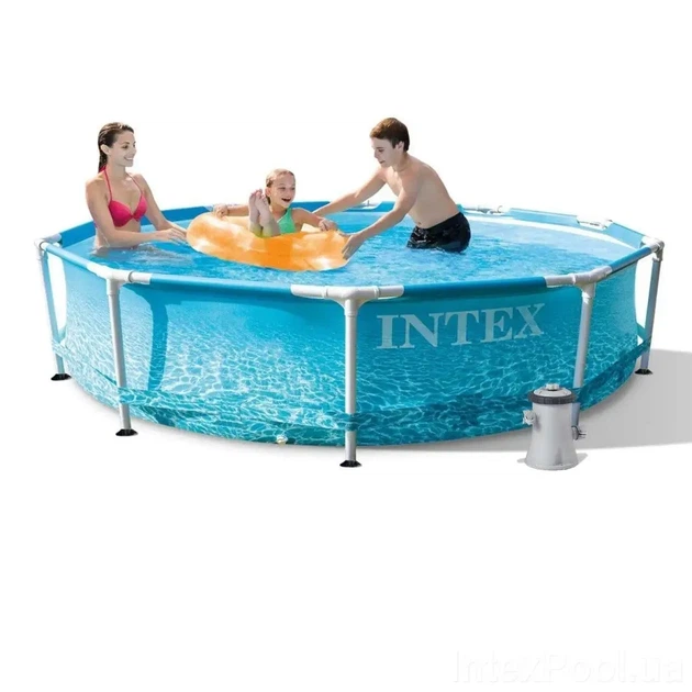 Сборный бассейн круглый каркасный Intex 28208 с фильтр насосом с картриджем 305x76 см на 4485 л голубой - Фото 2 Сборный бассейн круглый каркасный Intex 28208 с фильтр насосом с картриджем 305x76 см на 4485 л голубой - изображение 2