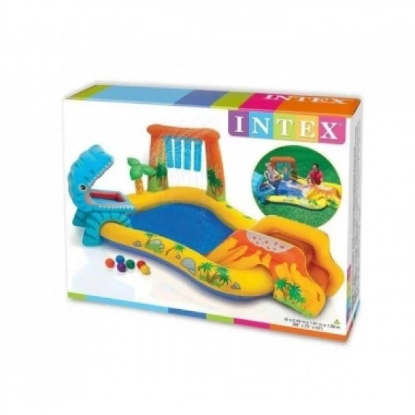 Водный надувной развлекательный центр с водопадом и горкой Intex 57444 Dino World от 3 лет на 272 л - изображение 5