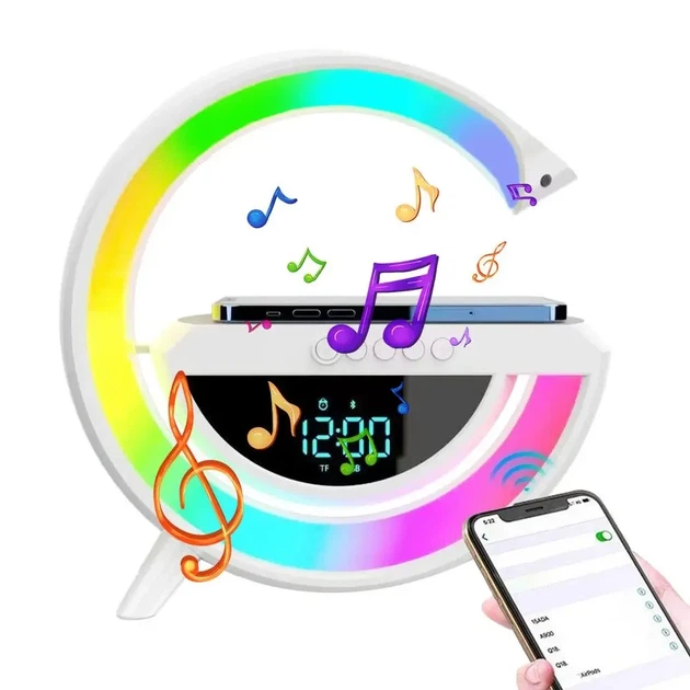 Настільна смарт лампа нічник з бездротовою зарядкою та Bluetooth-колонкою G-SmartLED RGB Night Light КР-3401 - зображення 4