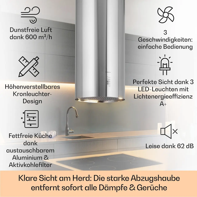 Островная вытяжка Klarstein Bolea 600 м³/час Серый - изображение 5