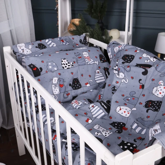 Комплект постельного белья в кроватку детский Mirson 110x140 см Kids Time 17-0671 With Love Cats Бязь (2200010178968) - изображение 3