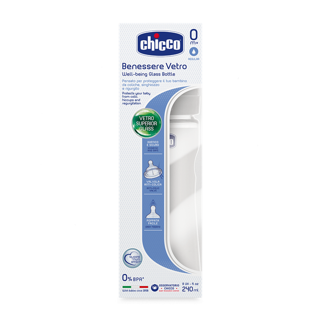 Butelka do karmienia Chicco Well-Being szklana z silikonowym smoczkiem 0+ 240 ml (20721.30) - obraz 2