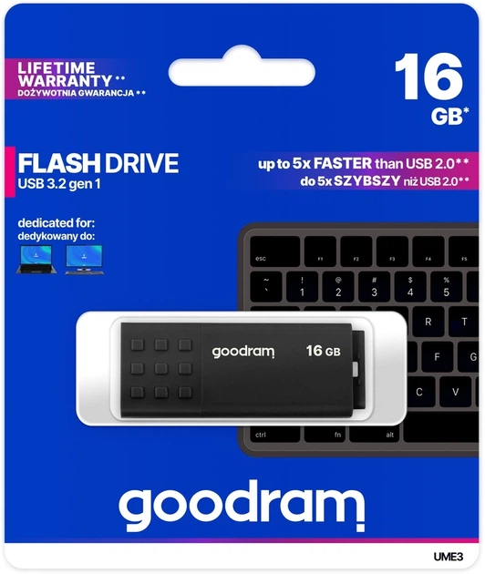 Флеш память USB Goodram UME3 16GB USB 3.2 Gen1 Black (UME3-0160K0R11) - Фото 5 Флеш память USB Goodram UME3 16GB USB 3.2 Gen1 Black (UME3-0160K0R11) - изображение 5