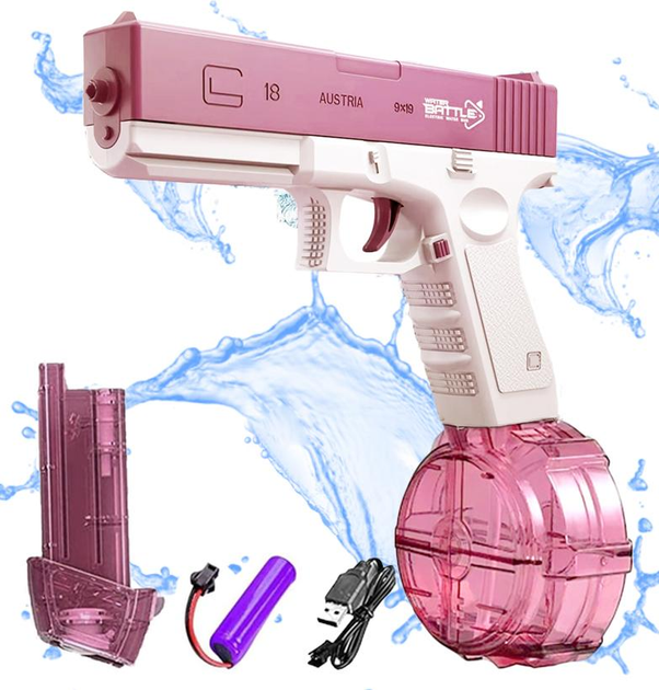 Водяний пістолет електричний акумуляторний Glock Water Battle Upgrated Рожевий, з двома резервуарами - зображення 1