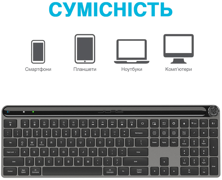 Бездротова клавіатура JLab Epic Bluetooth/Wireless Black (IEUKEPICKEYRBLK - зображення 5
