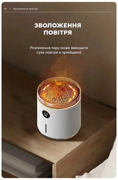 Увлажнитель воздуха портативный Kinscoter Volcano Jellyfish Ultrasonic Air Humidifier HX-127 350 мл аккумулятор 1200mAh, White - изображение 2