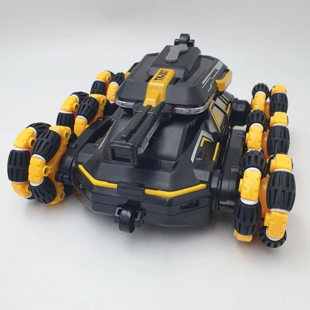 Танк игрушка на радиоуправлении аккумуляторный TK-007 трехосный привод 6WD стреляет водяными шариками орбизами с паровыми и световыми эффектами Черно-желтый - изображение 3