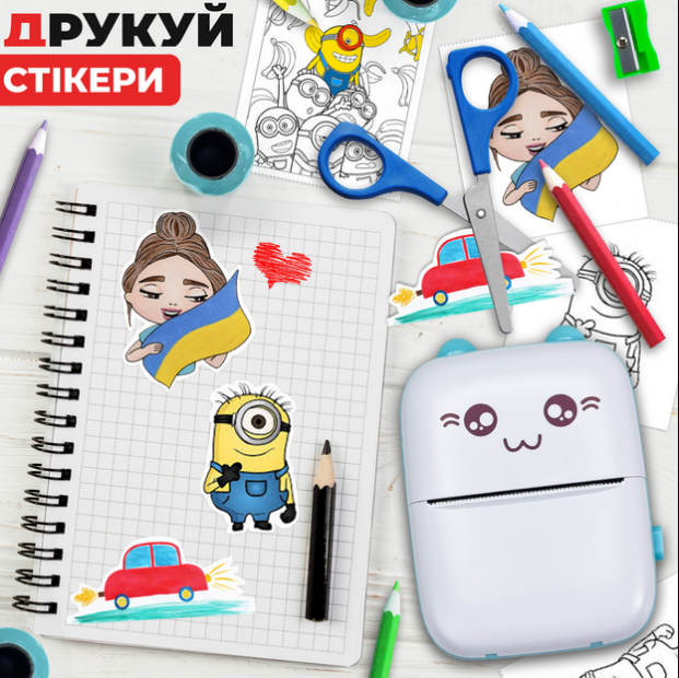 Портативный термопринтер Bambi Cat Mini printer Аккумуляторный Bluetooth бумага Синий - изображение 5