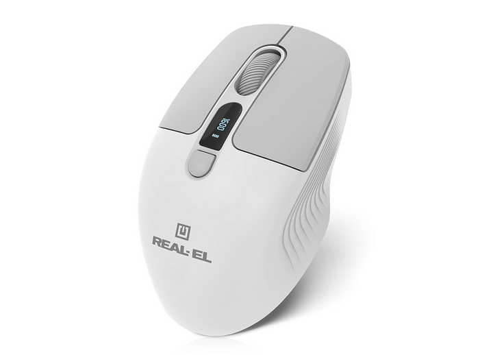 Мышка REAL-EL RM-480 W (беспроводная Bluetooth/2.4 ГГц, с аккумулятором и мультиподключением, белая+серый) - изображение 2