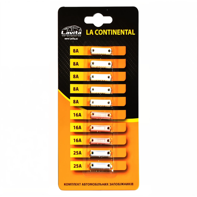 Комплект цилиндрических предохранителей Lavita MTA (LA CONTINENTAL) 2101 8А 16А 25А (771965) 10 шт - изображение 1