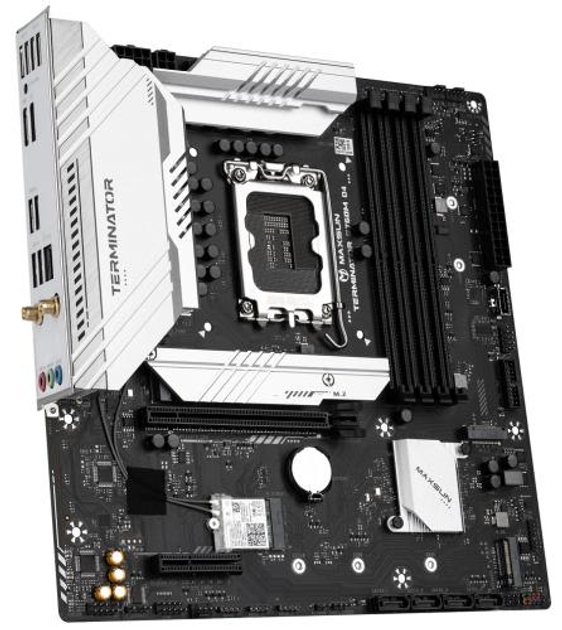 Мат.плата LGA1700, Maxsun Terminator B760M D4 WIFI, B760, 4xDDR4, Int.Video(CPU), 4xSATA3, 3xM.2 4.0, 1xPCI-E 5.0 x16, 1xPCI-E 3.0 x16, ALC897, RTL8125BG, WiFi 6, Bluetooth 5.2, 4xUSB3.2/8xUSB2.0, HDMI/DP, 3xARGB (2x5V, 1x12V), MicroATX - изображение 3