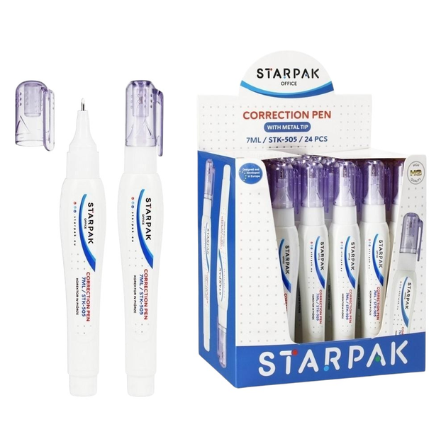 Zestaw pisaków korekcyjnych Starpak STK-505 z metalową końcówką 7 ml 24 szt (5905523612301) - obraz 1