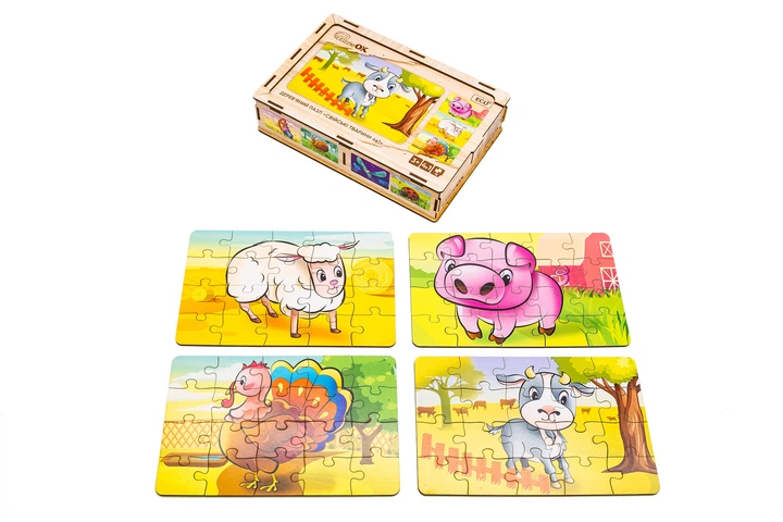 Дерев’яний пазл PuzzleOK "Свійські тварини 4в1" для дітей від 3 років (Puz-75595) - изображение 8