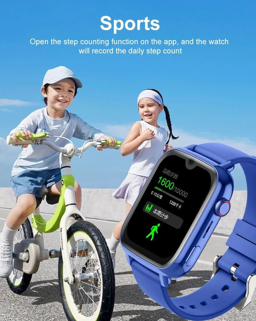Детские умные смарт часы с видеозвонком GPS Wonlex KT34 Android 8.1, водонепроницыемые часы для детей с виброзвонком, прослушиванием и GPS, голубой (KT34) - изображение 6