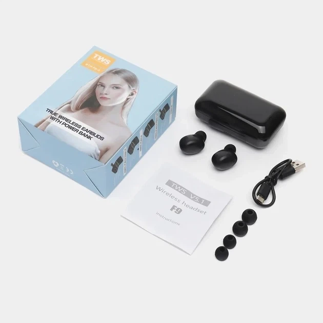 Беспроводные сенсорные наушники с интегрированным Power Bank TWS F9-5 - Фото 4 Беспроводные сенсорные наушники с интегрированным Power Bank TWS F9-5 - изображение 4