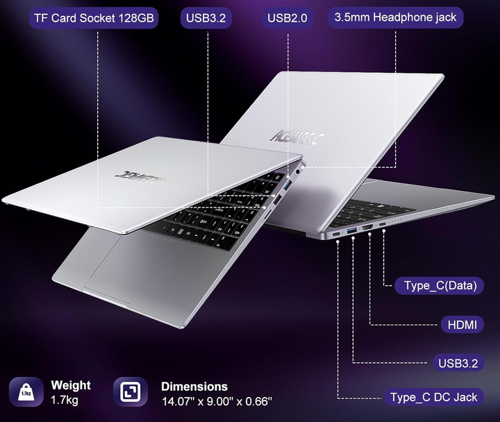 Ноутбук 15.6" Acemagic AX15 Intel N150 RAM 16GB SSD 512GB Windows 11 Алюминиевый корпус (UKR) - изображение 4