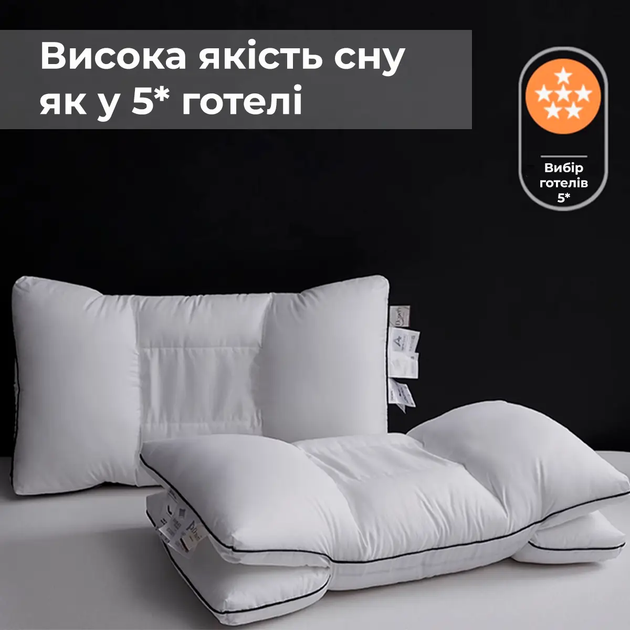 Подушка ортопедическая Supretto ДуоРелакс полиэфирное волокно двухъярусная 40x68 см Белая (9073-0001) - изображение 6