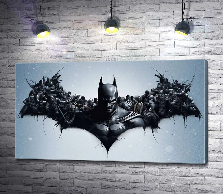 Картина Грізний Бетмен (Batman) з крилами-силуетами вояків 60x34 см Модуль №1 (001019) - Фото 1 Картина Грізний Бетмен (Batman) з крилами-силуетами вояків 60x34 см Модуль №1 (001019) - зображення 1