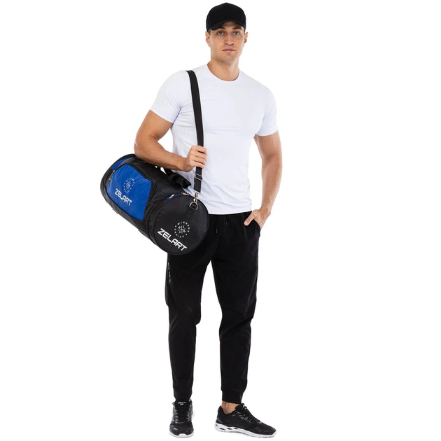 Сумка спортивна барило Zelart 9787 розмір 55x28x28см об'єм 43 літри Blue-Black - зображення 9