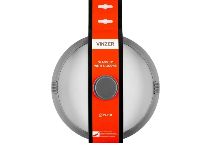 Кришка скляна з силіконом обідком Vinzer 24 см (50250) - Фото 4 Кришка скляна з силіконом обідком Vinzer 24 см (50250) - зображення 4