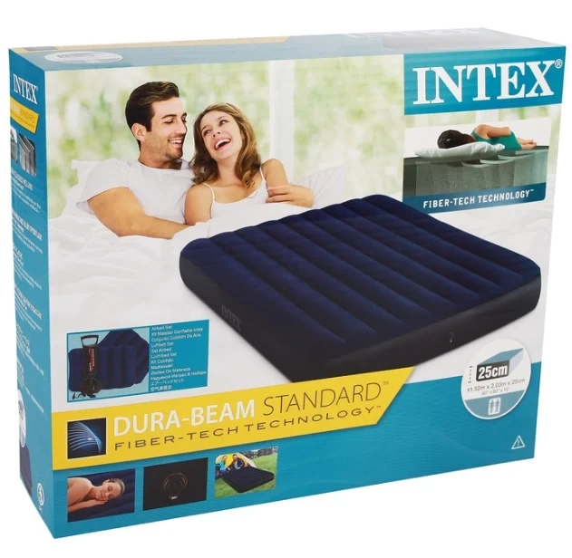 Двухместный матрас 152х203х25см Intex 64765 с подушками и насосом Синий - изображение 8