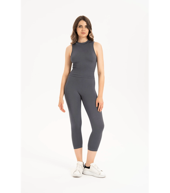 Бесшовная женская футболка в рубчик без рукавов Formeasy - Formeasy - 9007 - M/L - Gri/Grey - изображение 2