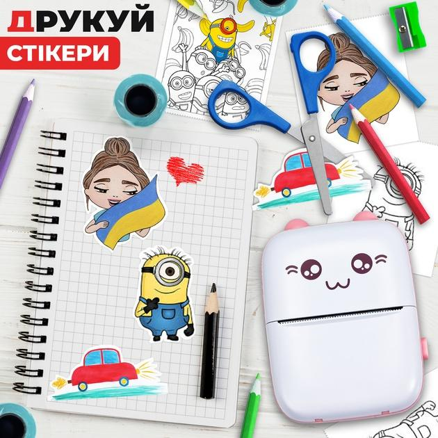 Портативный детский мини принтер "Котик" с Bluetooth для термопечати без чернил со смартфона рулон бумаги в подарок (Розовый) - изображение 2