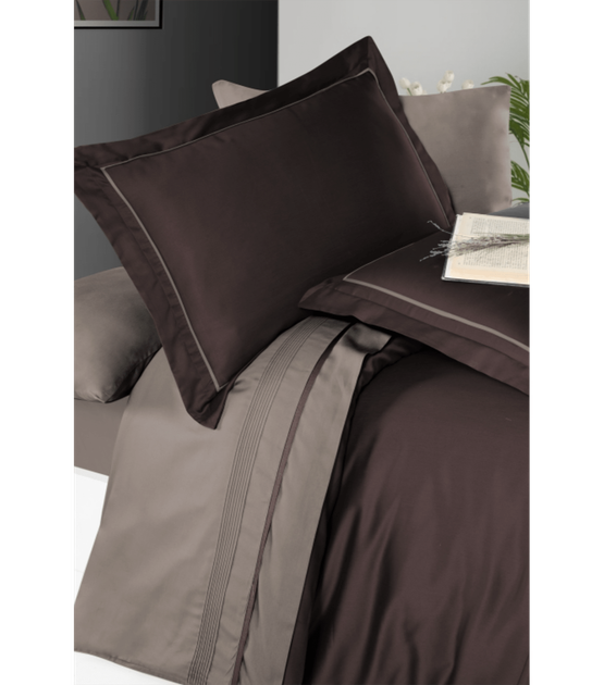 Комплект постельного белья Deluxe Satin Dark Series First Choice - First Choice - DLX-401 SERENİTY DARK BROWN MİNK - Евро - Коричневый - изображение 2