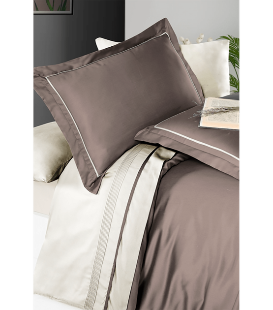 Комплект постельного белья Deluxe Satin First Choice - First Choice - DLX-416 Serenity Mink Cream - Евро - Кремовый с коричневым - изображение 2