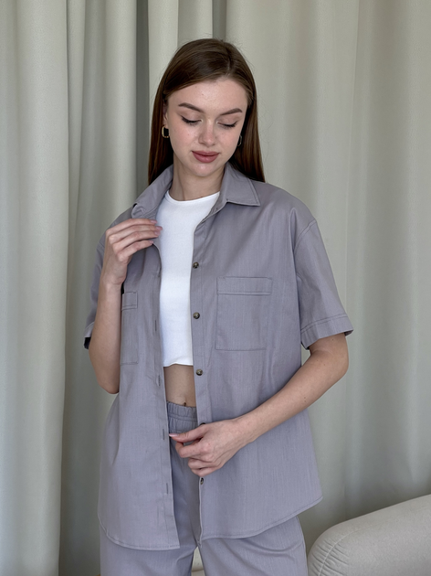 Рубашка льняная оверсайз женская Merlini Ніно 200001203 L-XL Серая ...