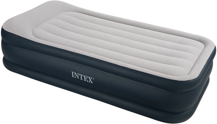 Флоковане надувне односпальне ліжко Intex 64132 з вбудованим електронасосом 191х99х42 см Сірий - зображення 4